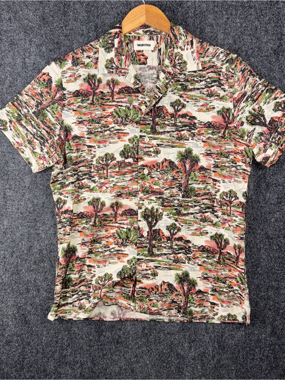 Taylor Stitch Shirt Mens 38 Desert Print Linen Button Front Short Sleeve